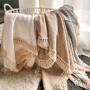 Double Gauze Space Theme Towel with Fringe Beige Pack of 1