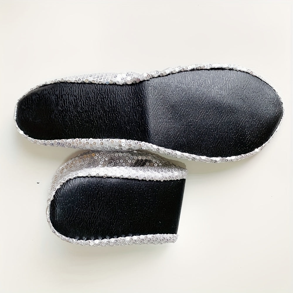 Women's Foldable Portable Travel Ballet Flat Shoes With Sequins and Pouch