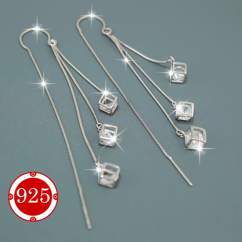 Sterling Silver Cubic Tassel Earrings Hypoallergenic for Daily Wear and Formal Events