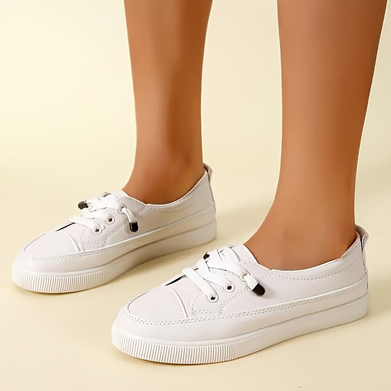 Women's White Slip-On Sneakers Low Top All-Season Rubber Sole