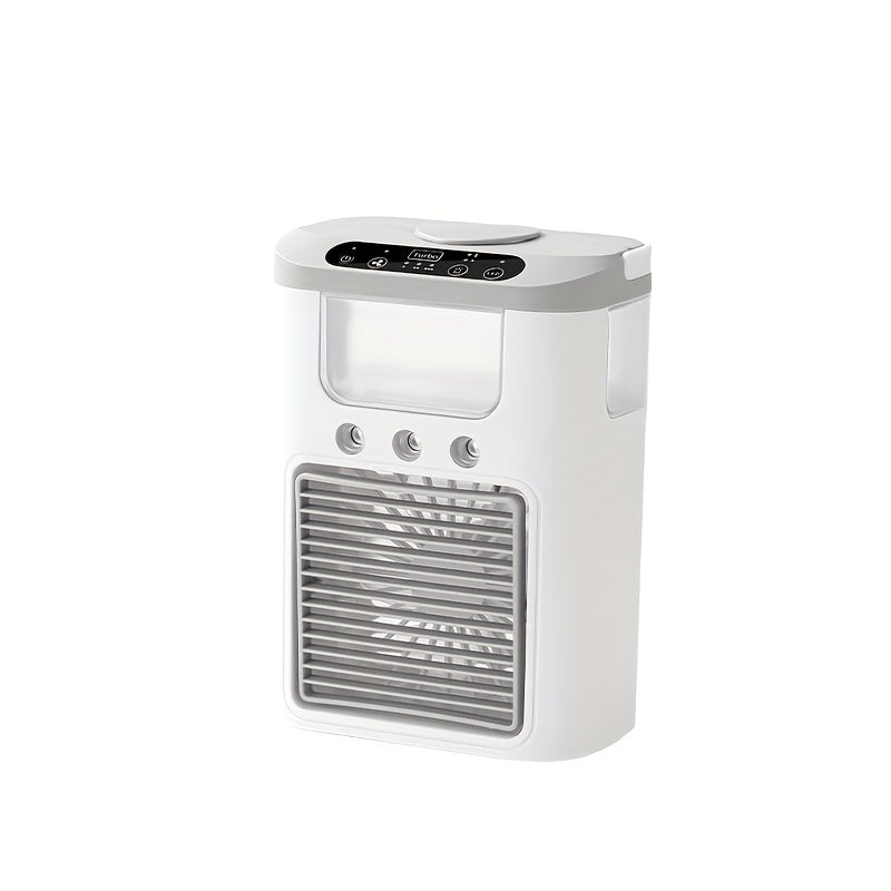 Portable USB Desktop Fan Air Cooler with 3 Speeds, 3 Mist Levels, 7 LED Lights, Rechargeable 1200mAh Battery