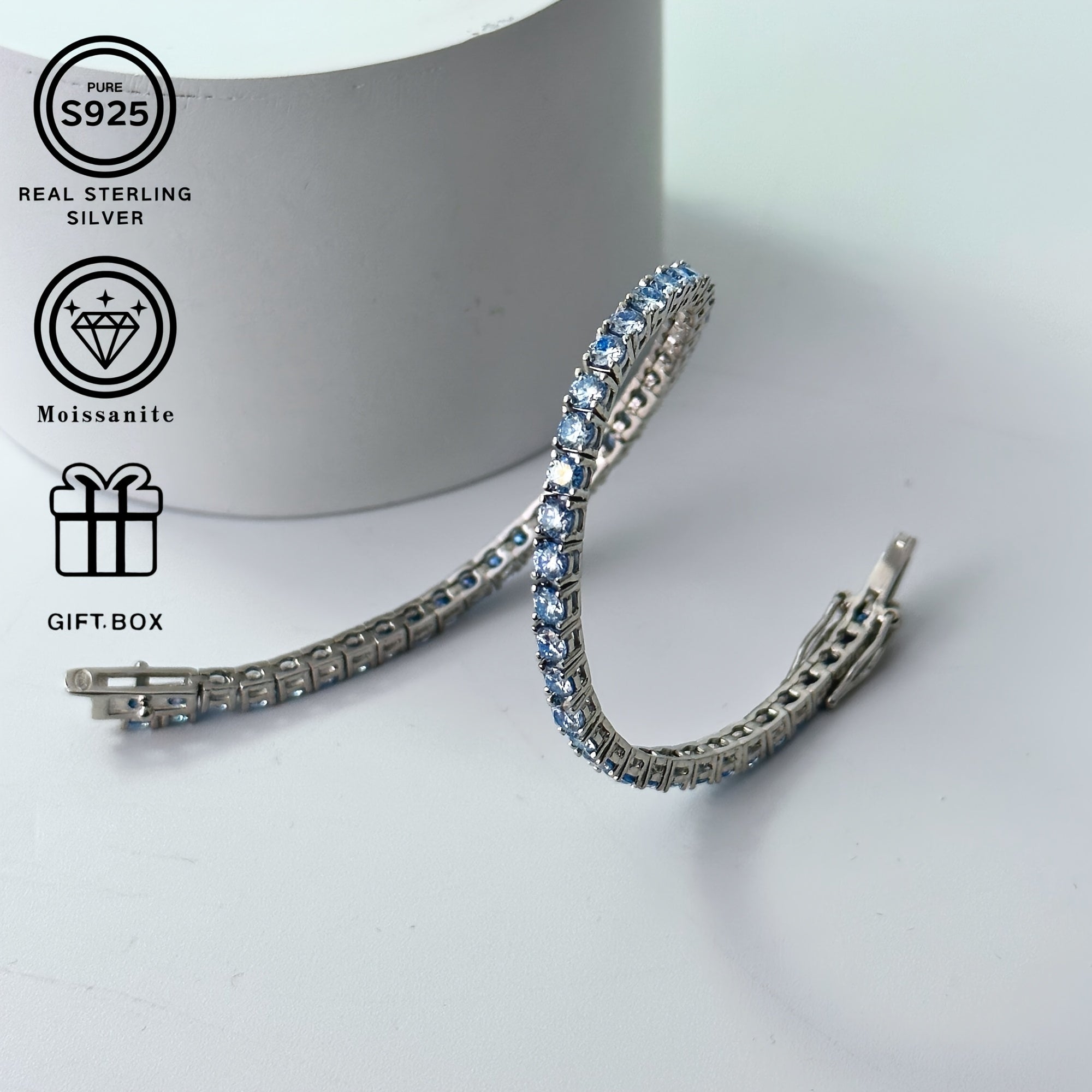 Silver Tennis Bracelet for Women Men Moissanite Pink Purple Blue Jewelry Gift