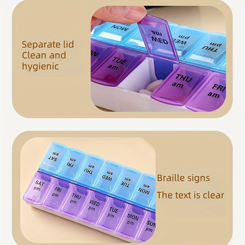 Large Capacity 7-Day Pill Organizer with Double-Row Design Portable Medicine Box