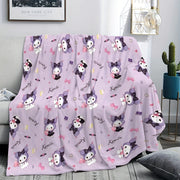 Kawaii Kuromi Flannel Throw Blanket Anime Digital Print Cozy Lightweight Polyester for Living Room Bedroom Office