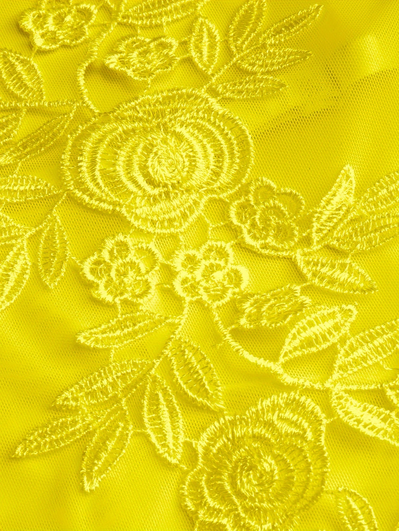 Women's Sheer Mesh Embroidered Floral Bodysuit High-Waisted Lingerie Set