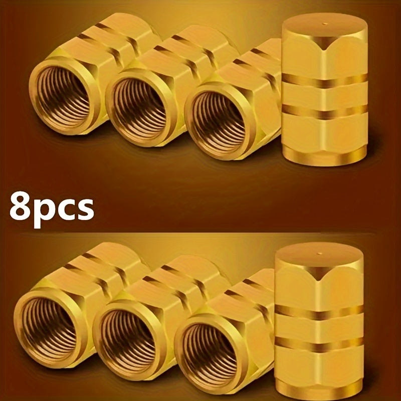 Set of 8 Aluminum Gold Tire Valve Caps Dustproof Compatible with Cars, Motorcycles, Trucks