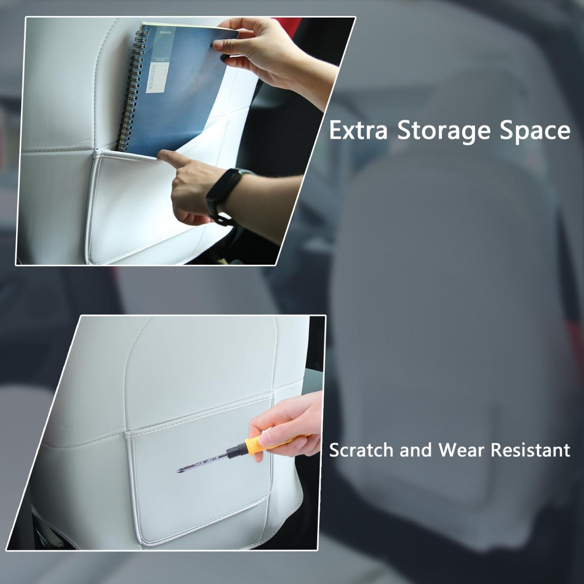 2pcs Back Seat Protectors for Tesla Model 3 Y PU Leather Kick Mats Storage