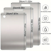 Set of 3 Stainless Steel Cutting Boards Non-Slip Double-Sided Kitchen Mats