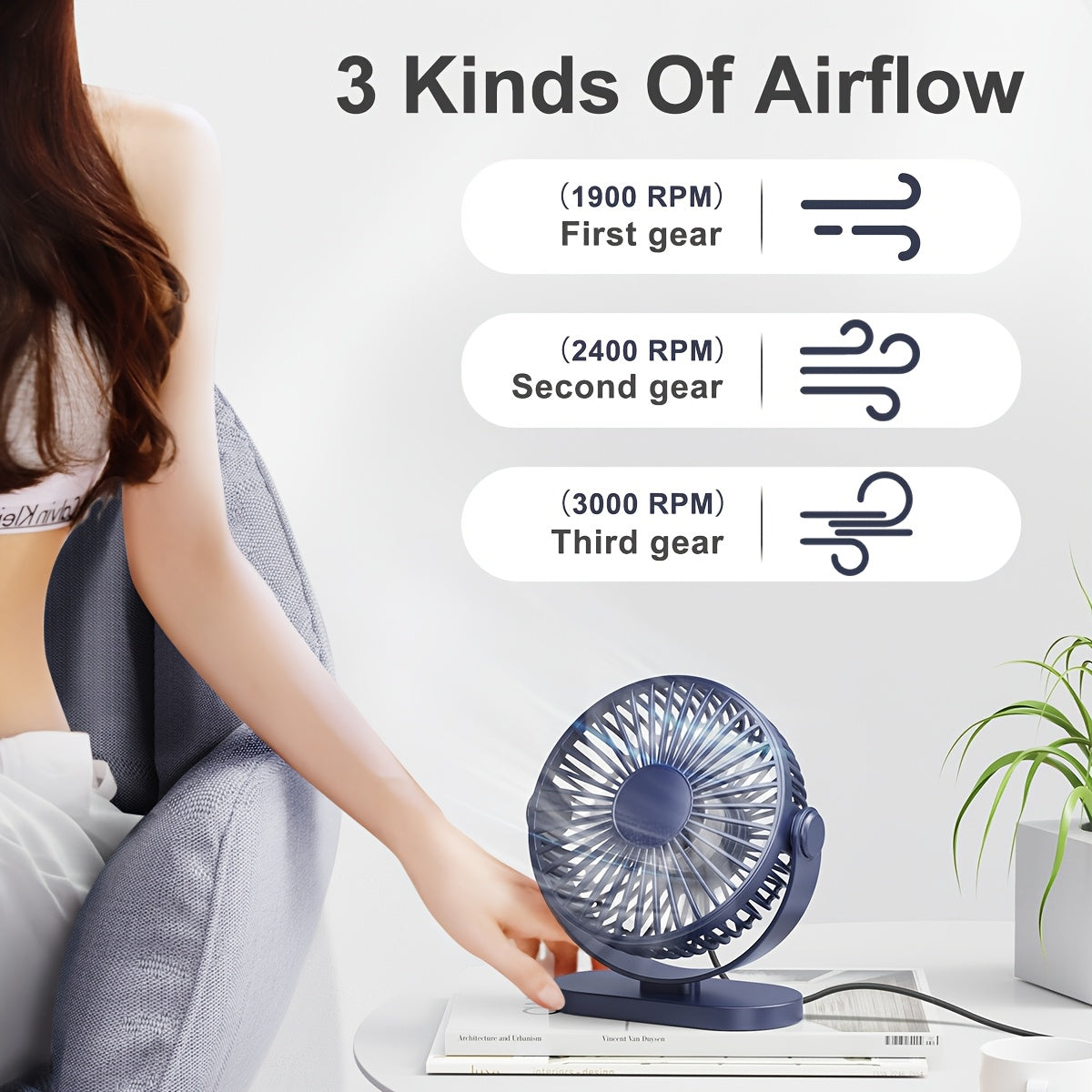 Mini Personal Fan Portable USB Desk Fan with 3 Speeds and 360° Rotation