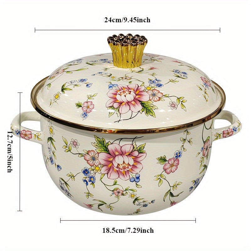 Enamel Soup Pot Double Handle High-Temperature Resistant for Stews and Boiling