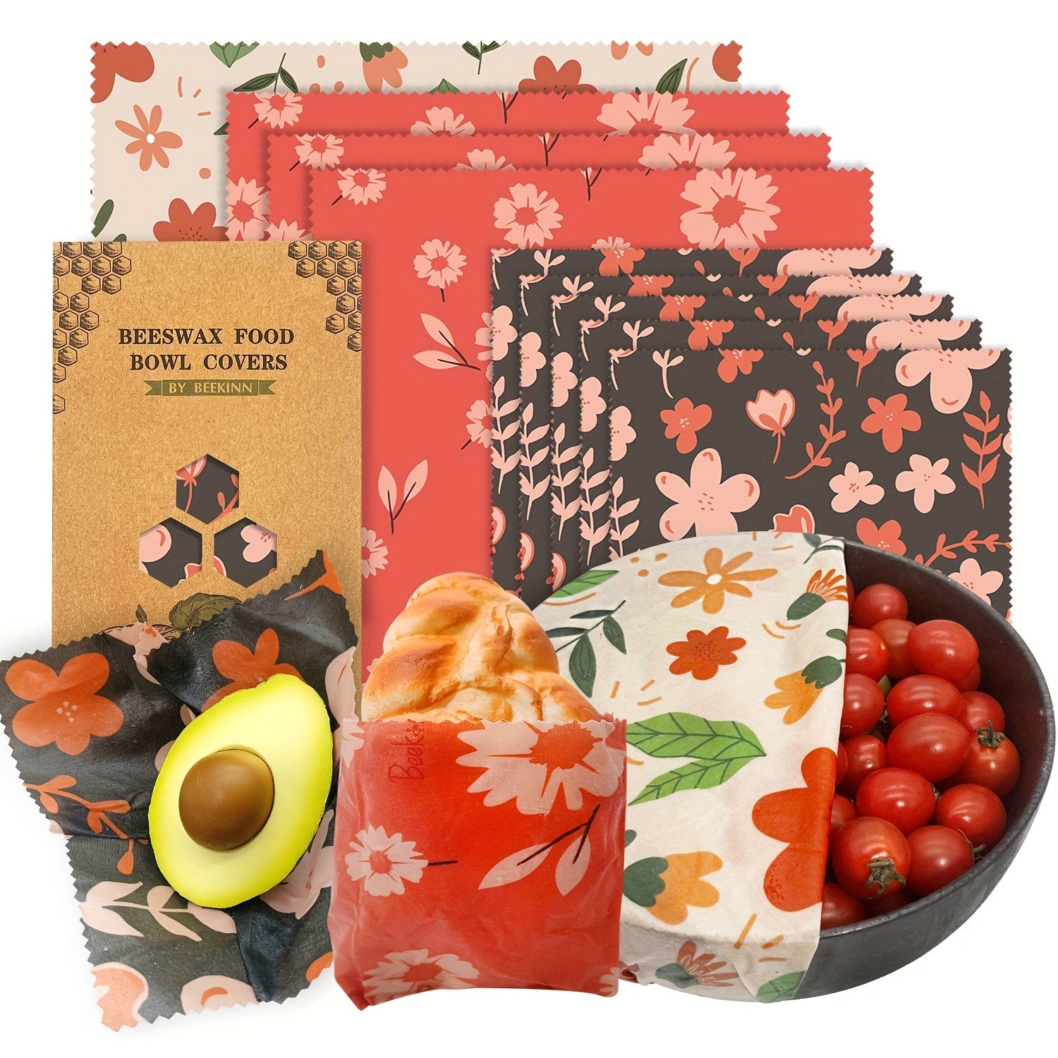 Food Covers Set 9 Pieces Beeswax Wraps Reusable Food Preservation for Leftovers and Fruits