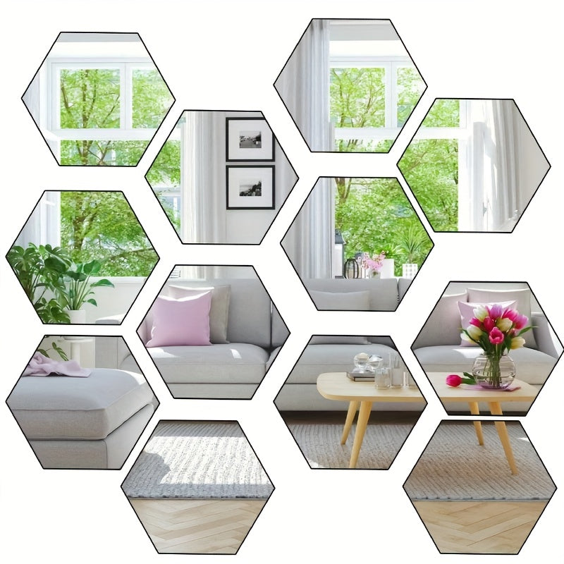 Hexagonal 3D Mirror Wall Stickers for Home Decor, DIY, Modern Design