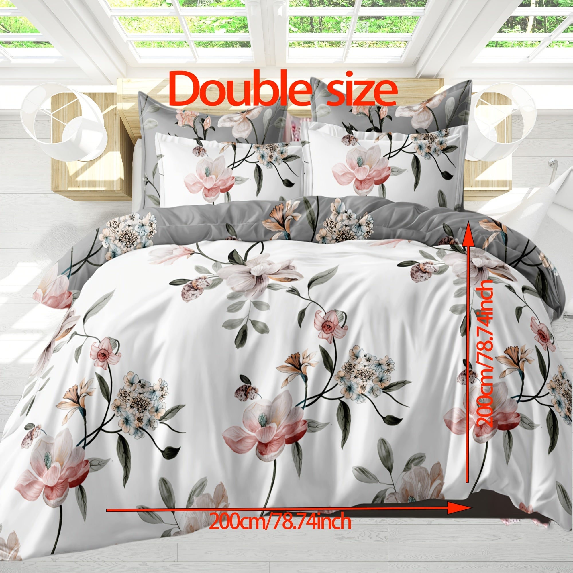 Two-Color Flower Pattern Bedding Set for Bedroom and Guest Room with Soft Polyester Fabric