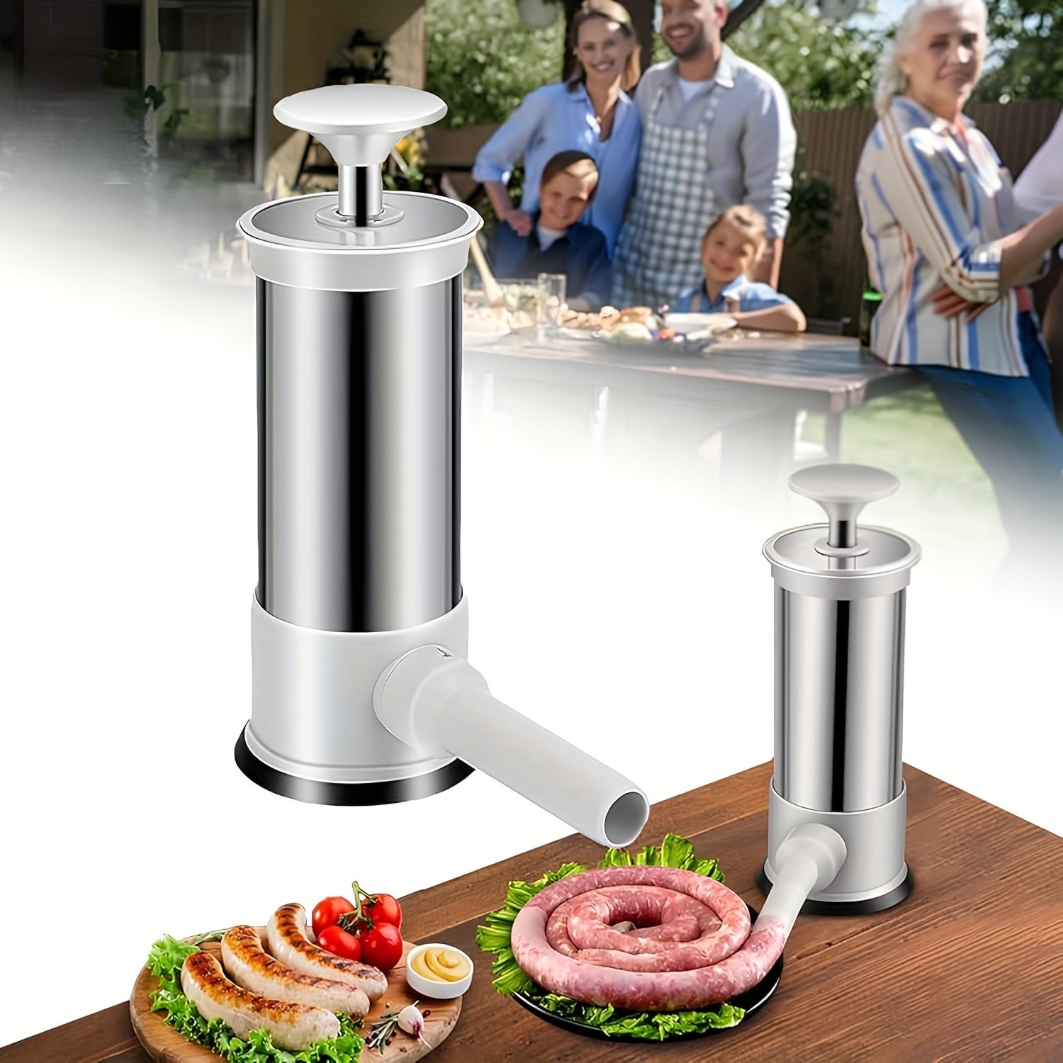 Stainless Steel Sausage Stuffer Machine with Tubes Manual Salami Maker Kitchen Tool