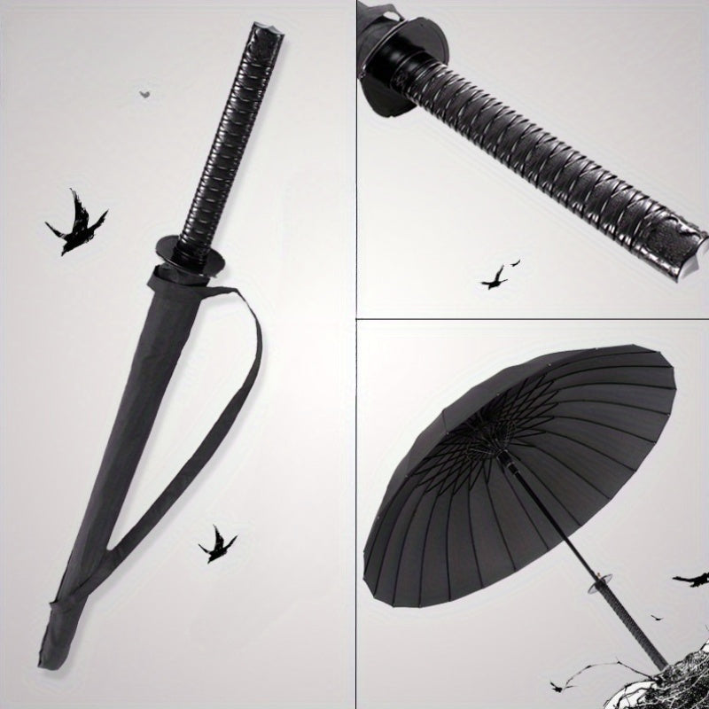 Automatic Samurai Sword Style Umbrella with 16 Iron Ribs Nylon Canopy Water-Resistant