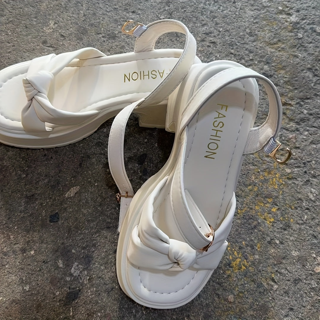 Women's Chunky Heel Sandals with Knot Design Open Toe Buckle Strap