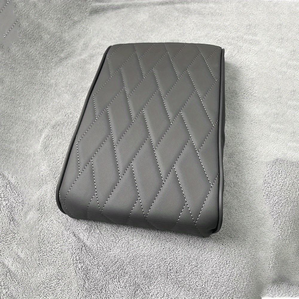 Unisex PU Leather Car Armrest Cushion with Memory Foam Black Quilted