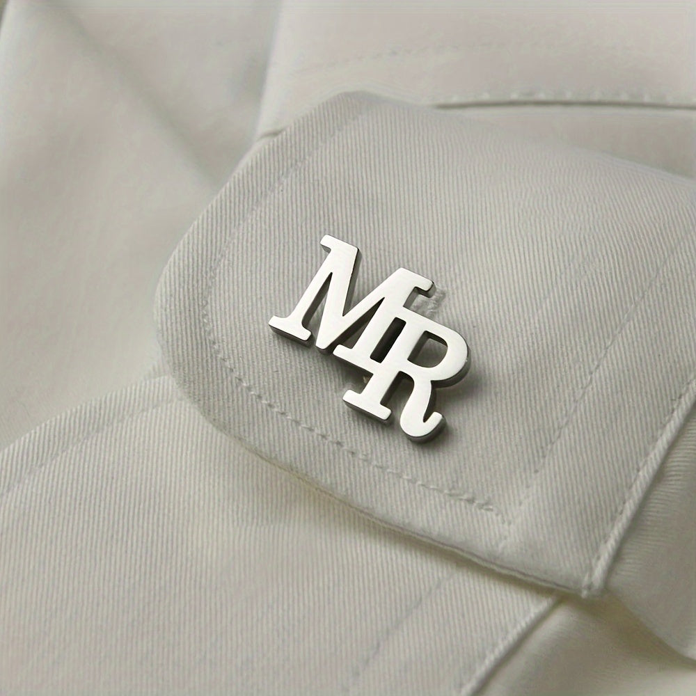 Men's Stainless Steel Letter Cufflinks for Suit Sleeves Gift for Fathers Husbands Boyfriends