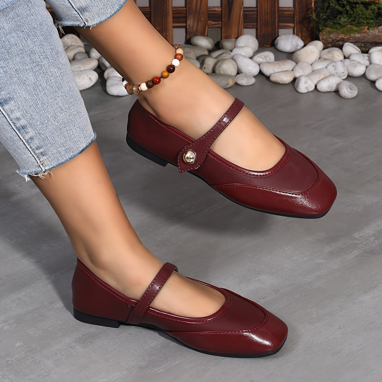 Women's Mary Jane Flats Square Toe Slip-On Casual and Formal Shoes