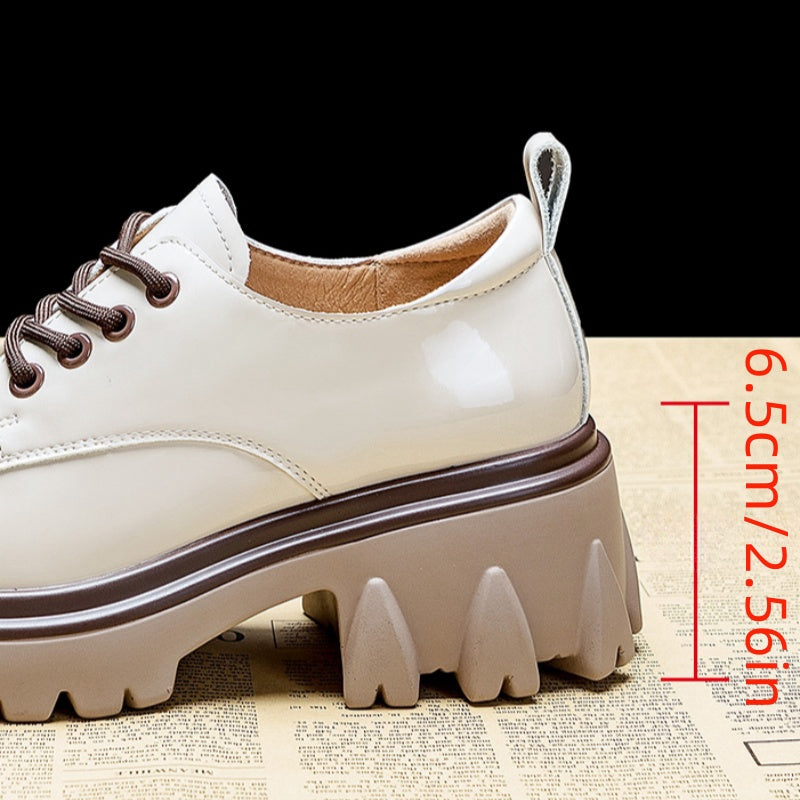 Women's Chunky Heel Loafers White Brown Casual Shoes Thick Sole