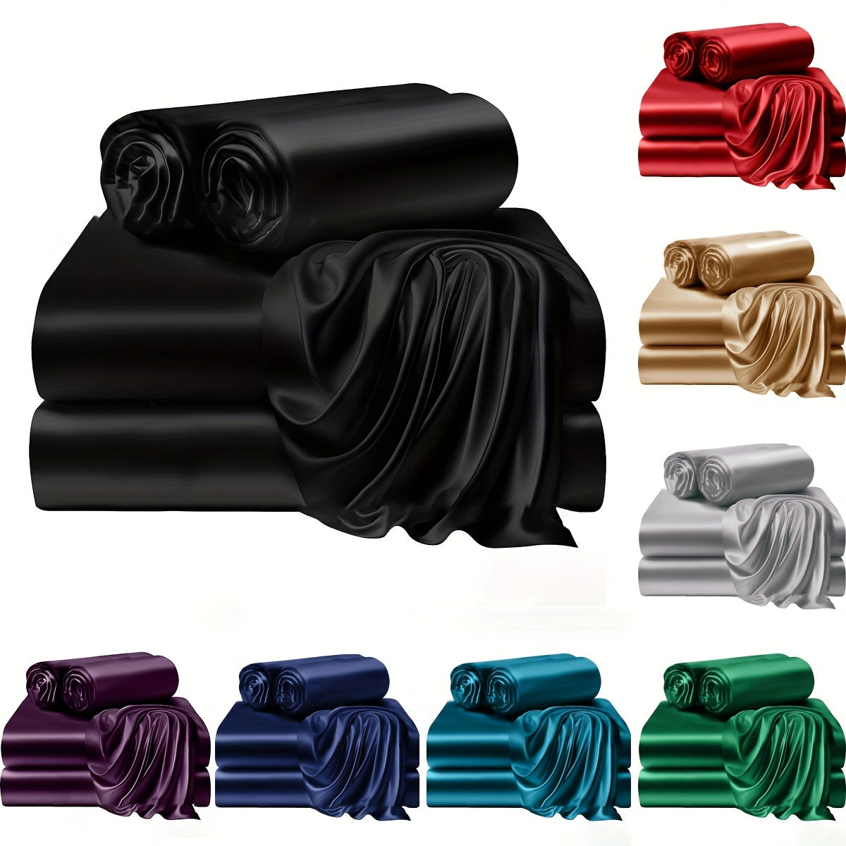 Silky Satin Bedding Set 4 Piece 80g Light Luxury Bed Linen with Fitted Sheet
