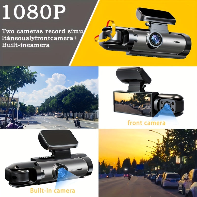 Full HD 1080P Dual-Camera Dash Cam with Night Vision Loop Recording G-Sensor and 64GB Memory Card