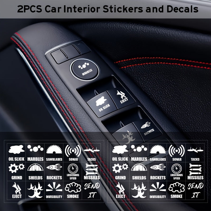 2Pcs Car Interior Stickers Control Dash Button Labels Decal Sets
