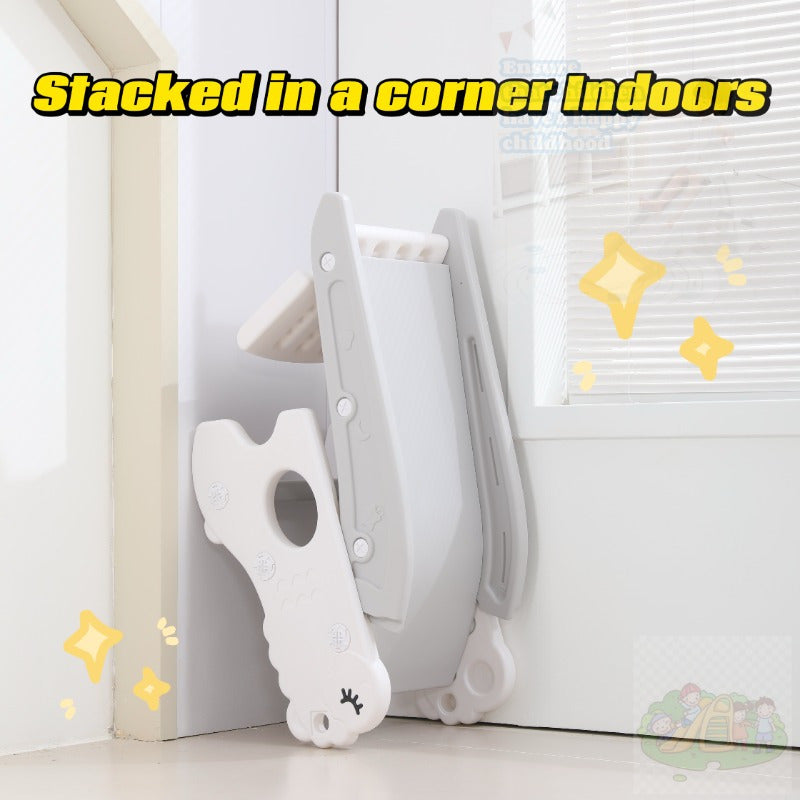 White Indoor Play Slide for Kids 2 Years and Older with Foldable Design and Anti-Slip Steps