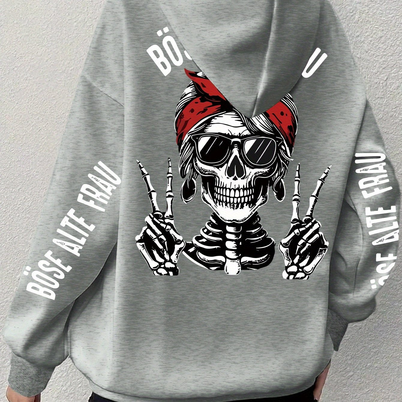 Plus Size Women's Skull Graphic Hoodie Black Pirate Style Long Sleeve Pullover