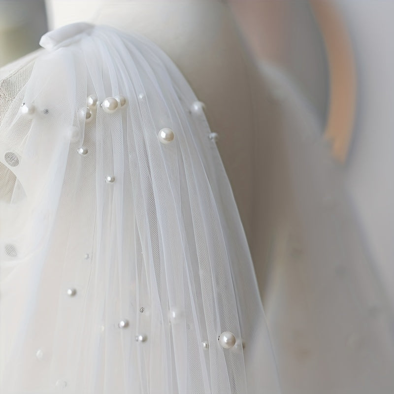 Alas de tul de novia con capas de perlas falsas, accesorios para vestido de novia