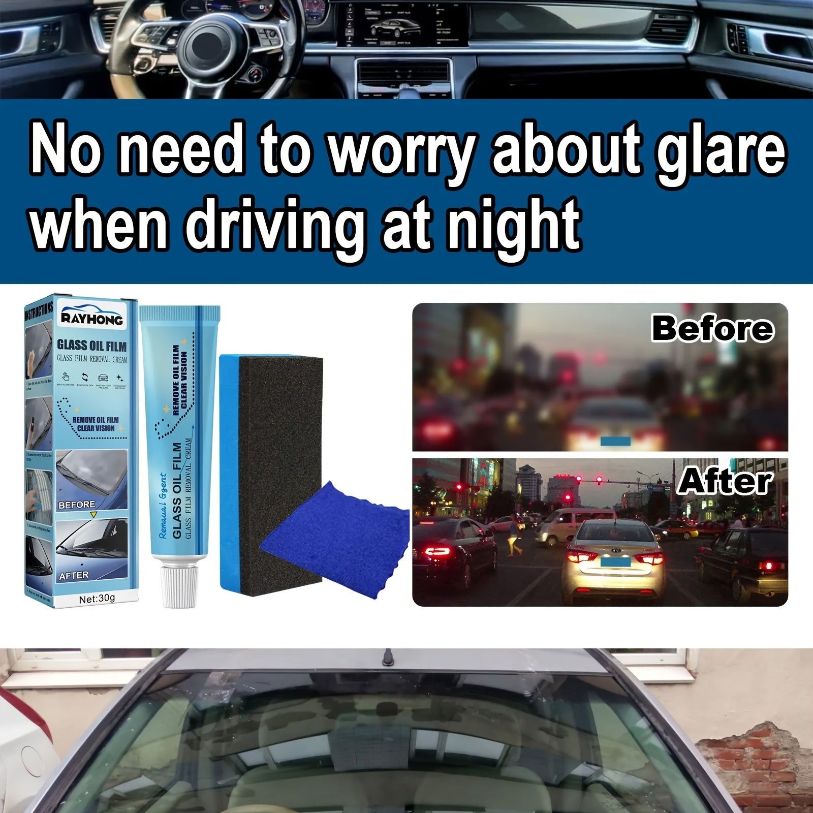 Avtomobil shisha tozalovchi vosita, mum tozalovchi, suv o'tkazmaydigan, shisha oynani qoplamasini yuvish uchun pasta