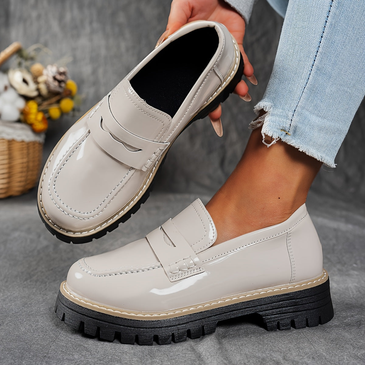 Women's Thick-Soled Loafers Solid Color British Style Casual Shoes