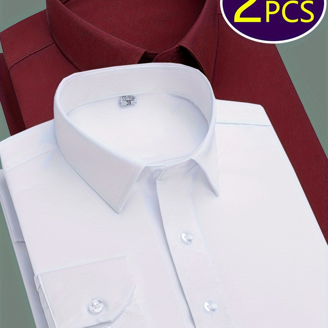 Men's Work Style Polyester Dress Shirts Set of Two Solid Color Regular Fit Long Sleeve Lapel Collar