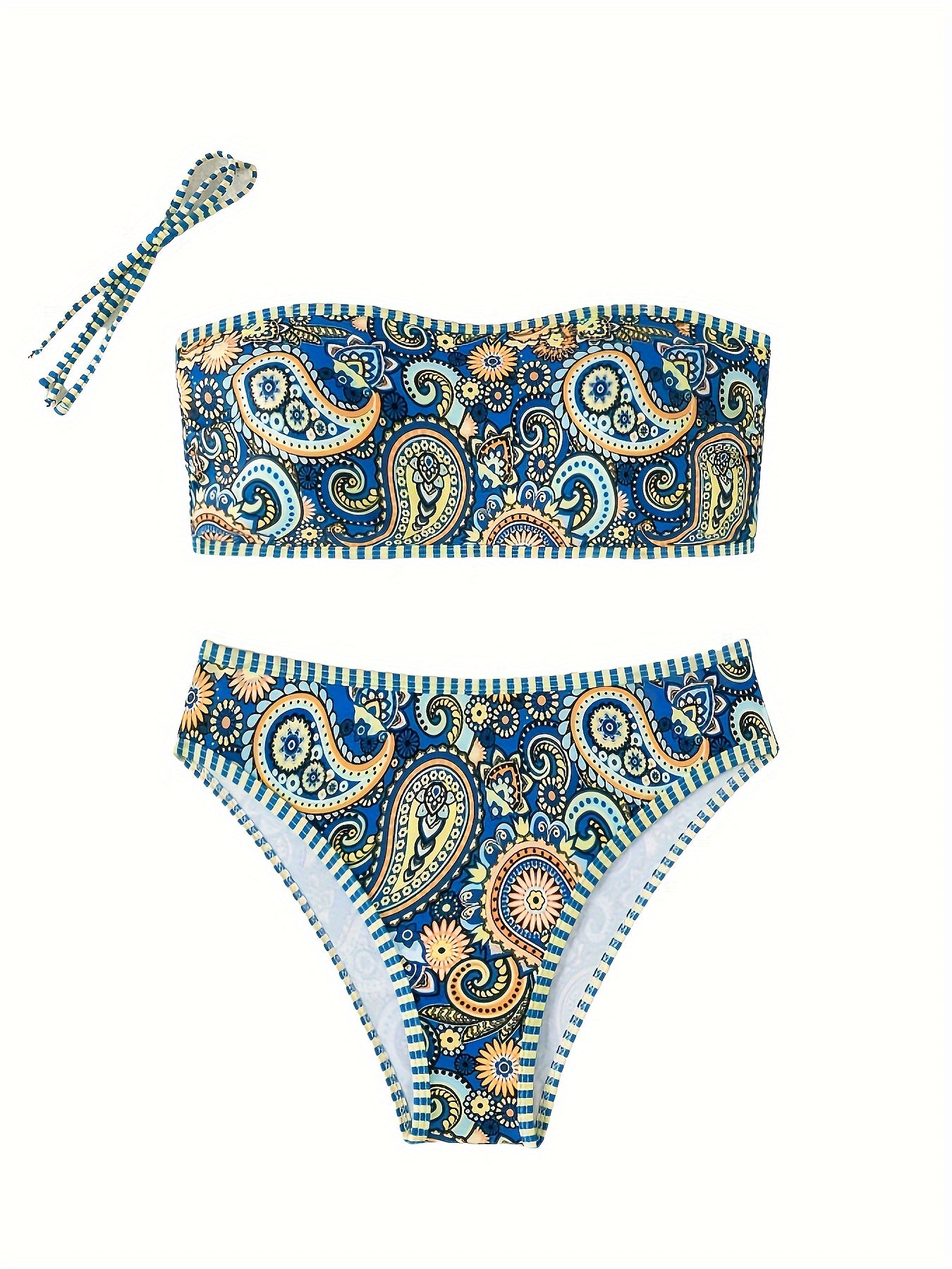 Women's Bikini Set Medium Stretch Polyester Knit Random Print Swimsuit with Knotted Detail