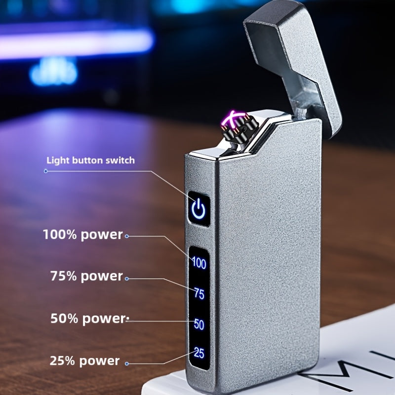 Rechargeable Dual Arc Lighter Windproof Flameless LED Battery Indicator Black/Grey