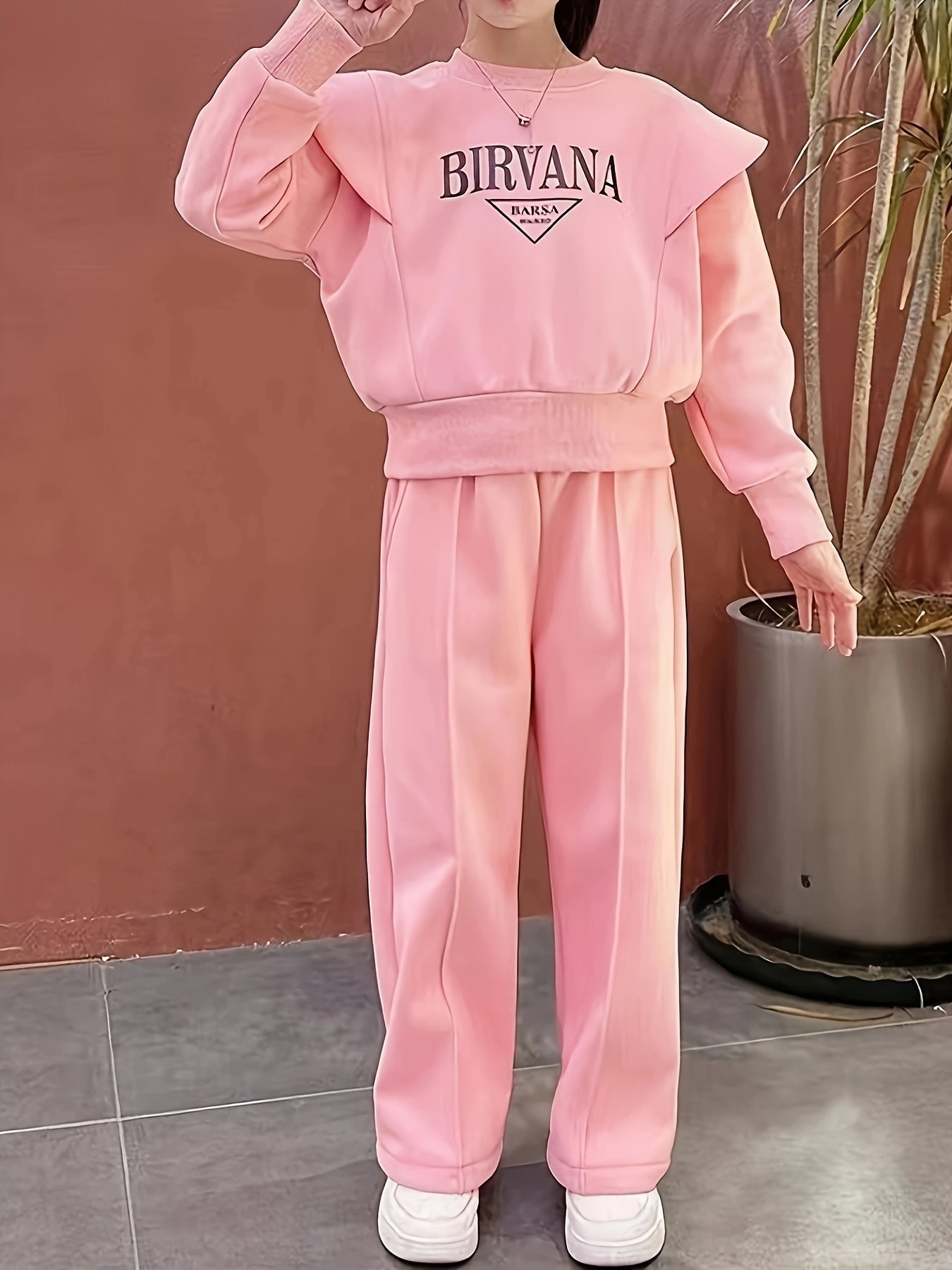 Conjunto de sudadera y pantalones para niñas para uso casual en primavera y otoño, talla mediana y grande