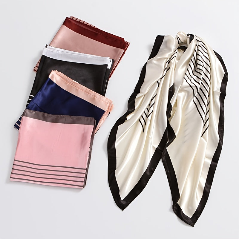Fashionable Vintage Stripe Print Imitation Silk Square Scarf