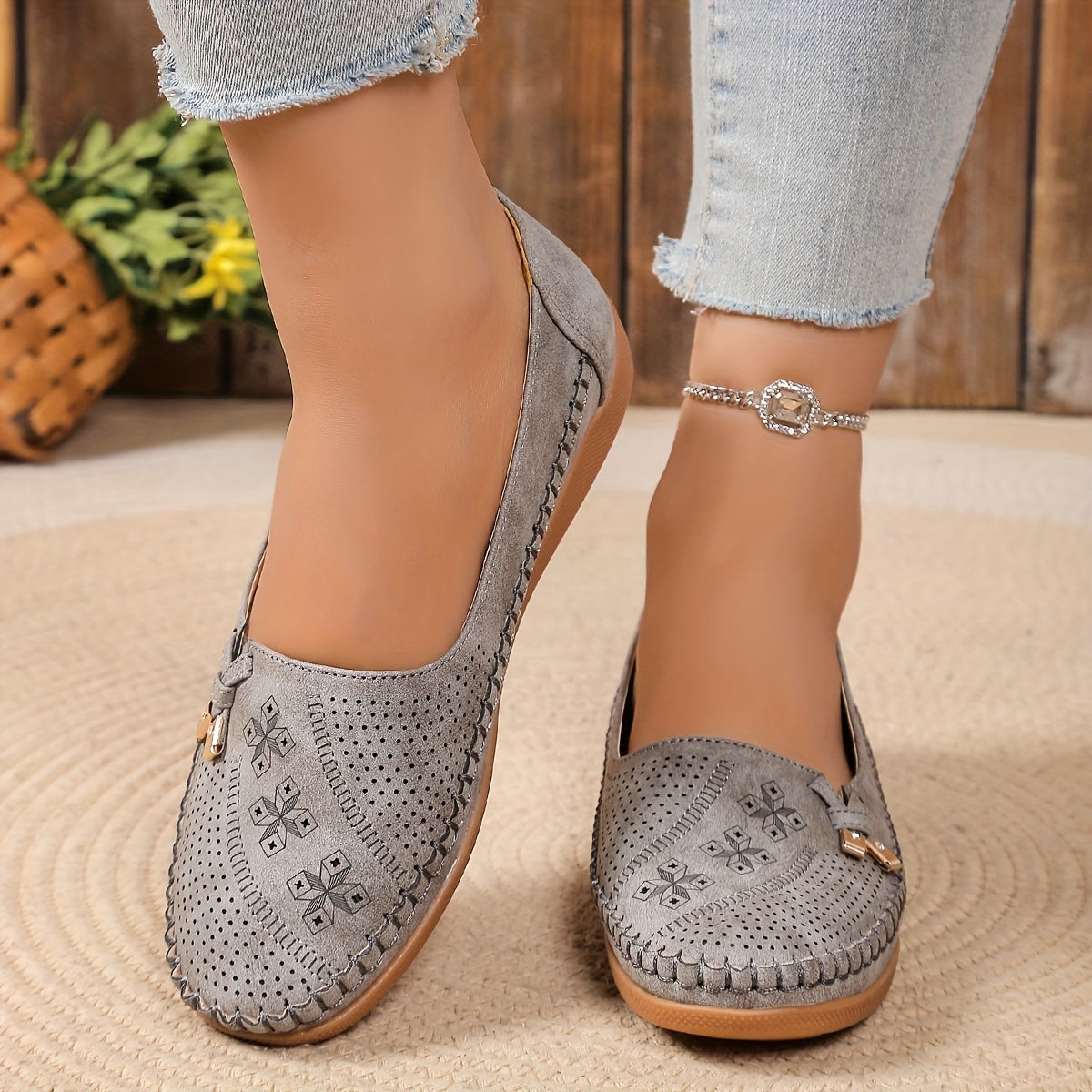 Women's Pink Synthetic Slip-On Loafers with Bow and Geometric Pattern