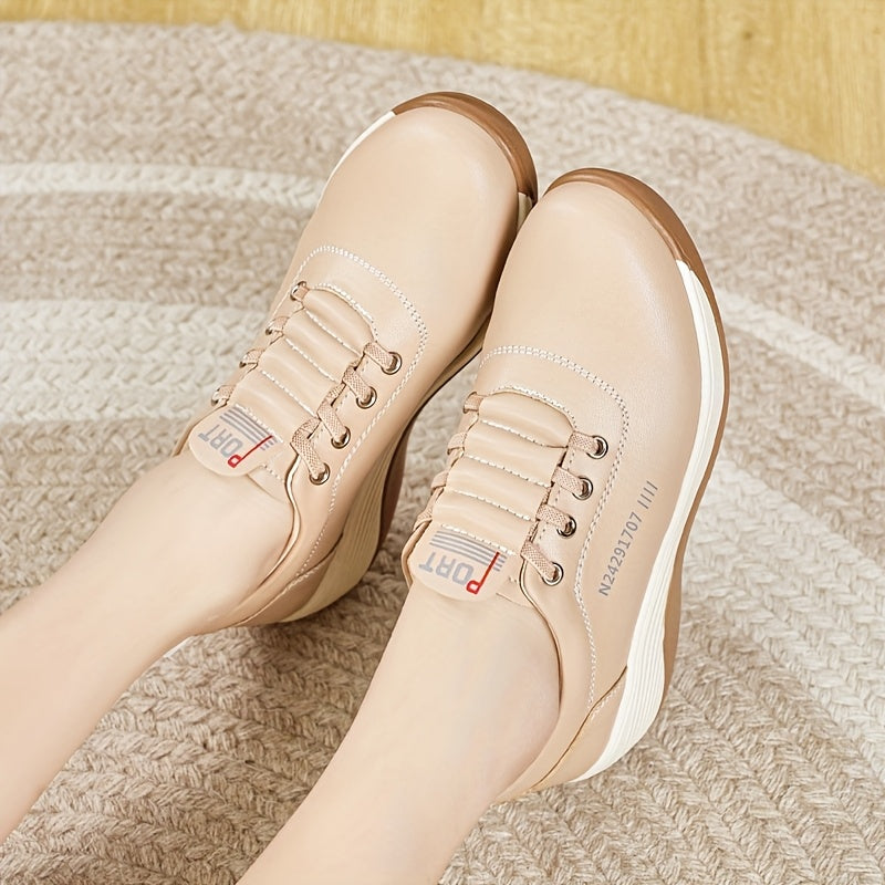 Women's White Brown Casual Sneakers Low-Top Lace-Up Breathable All-Season