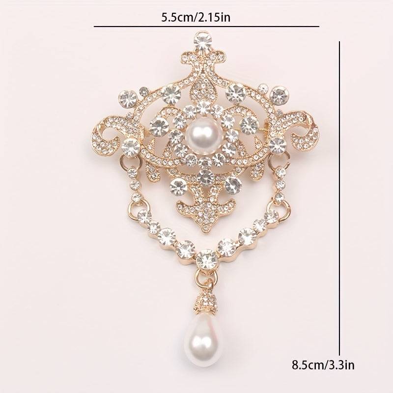 Elegant European Courtly Style Pearl Brooch with Water Opal Embellishments