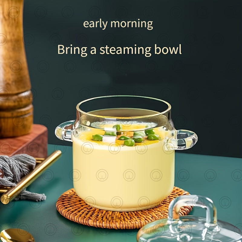 13.53oz Borosilicate Glass Stockpot with Lid Microwave Safe for Soup Custard Pudding