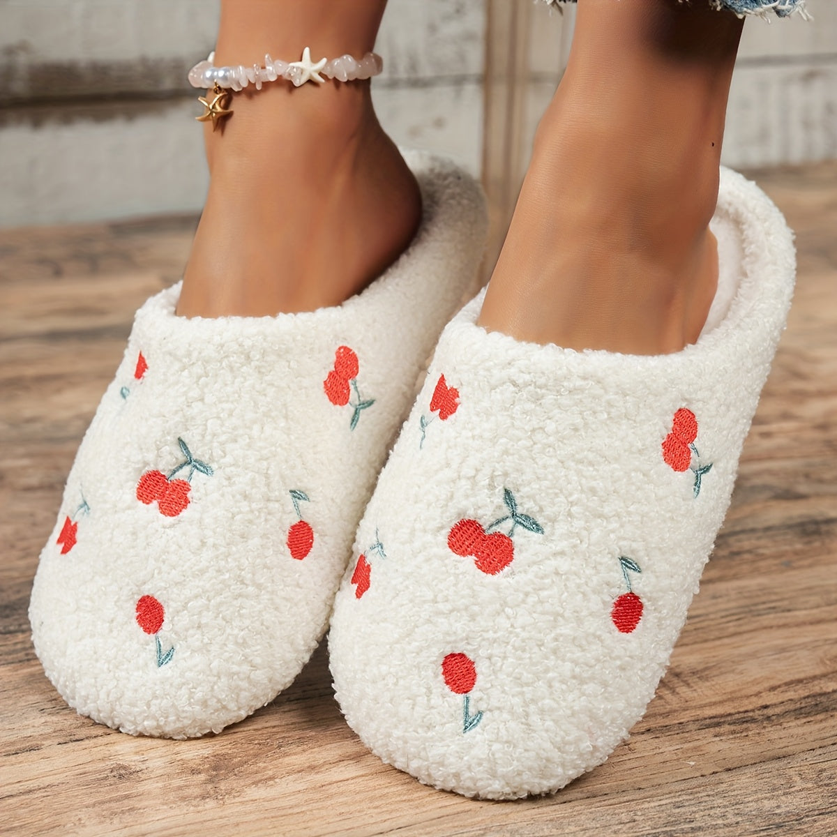 Women's Slip-On Slippers With Embroidery Soft Fabric Non-Slip Sole