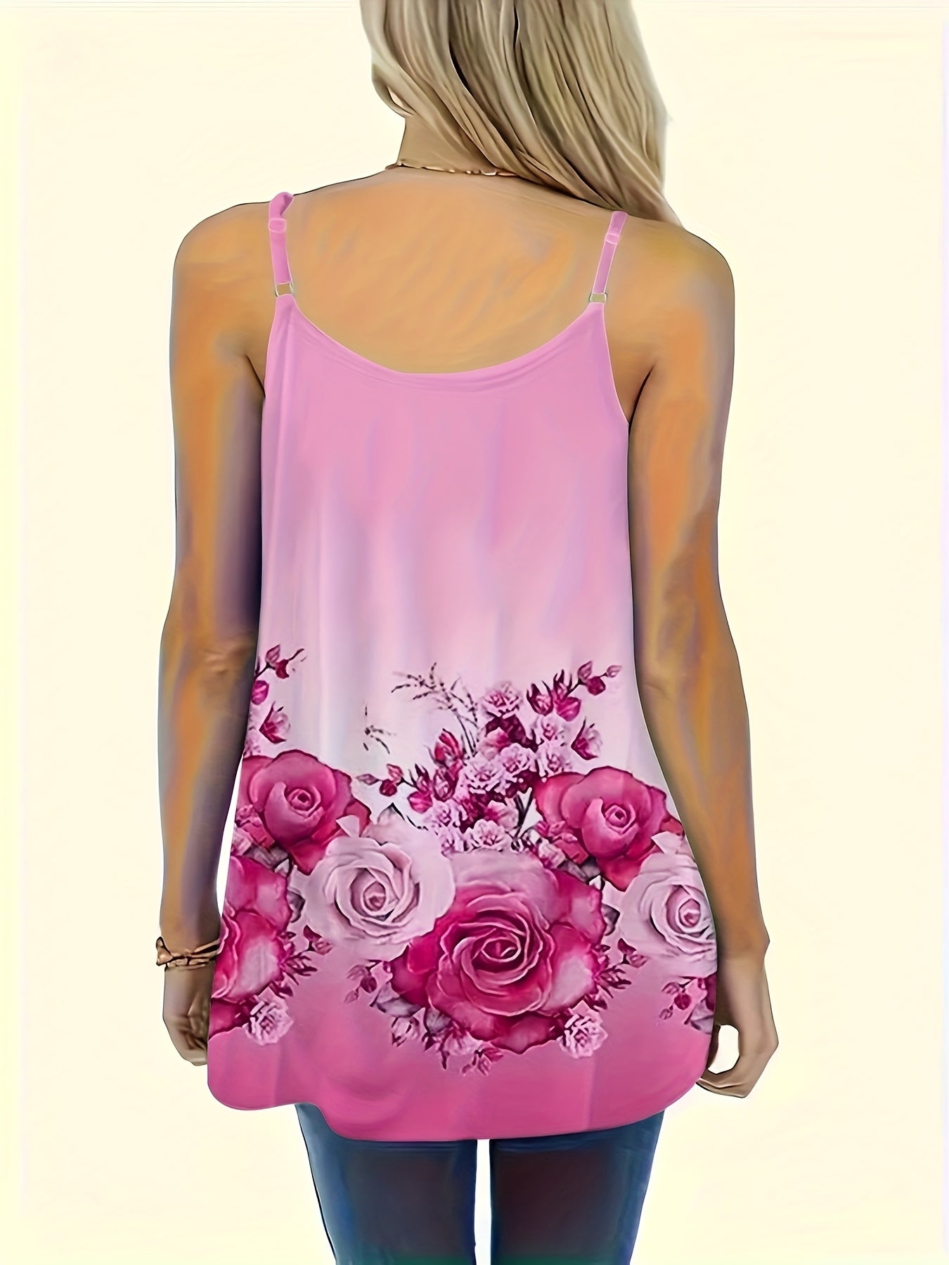 Женская майка без рукавов с цветочным принтом, V-образный вырез, большой размер