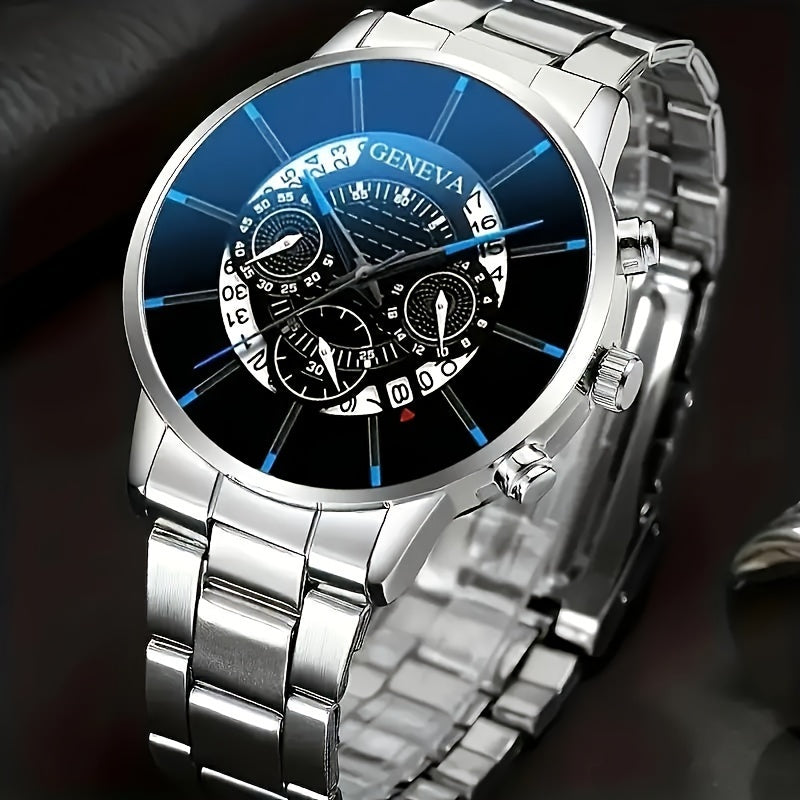 Set of 2 Men's Quartz Watches with Stainless Steel Straps Stylish Long-Lasting Gift