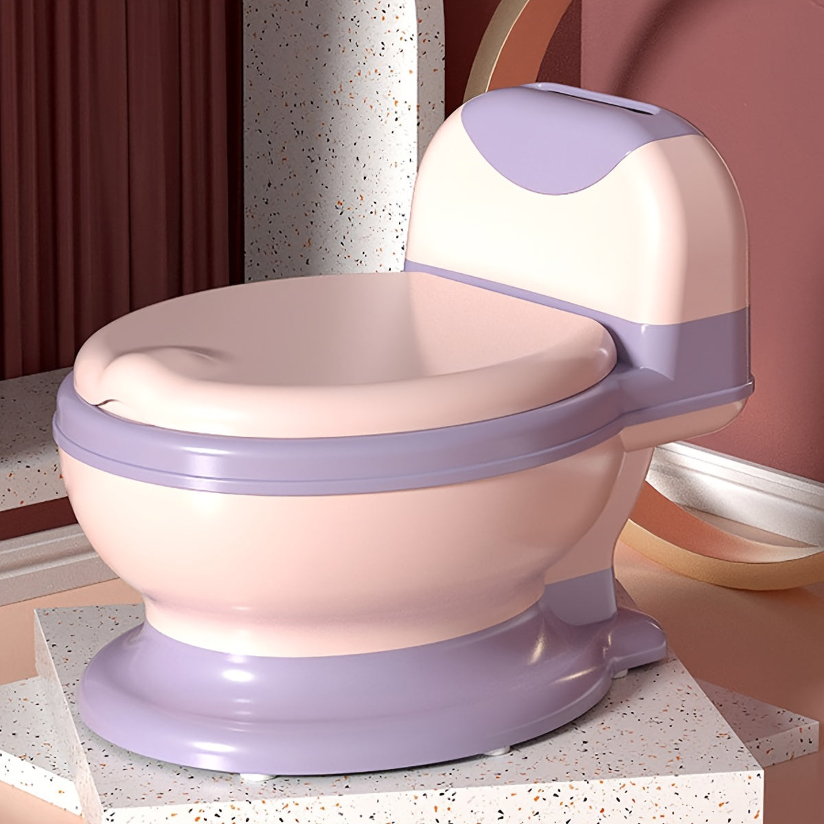 Child's Plastic Training Toilet Seat with Lid and Tissue Holder for Kids