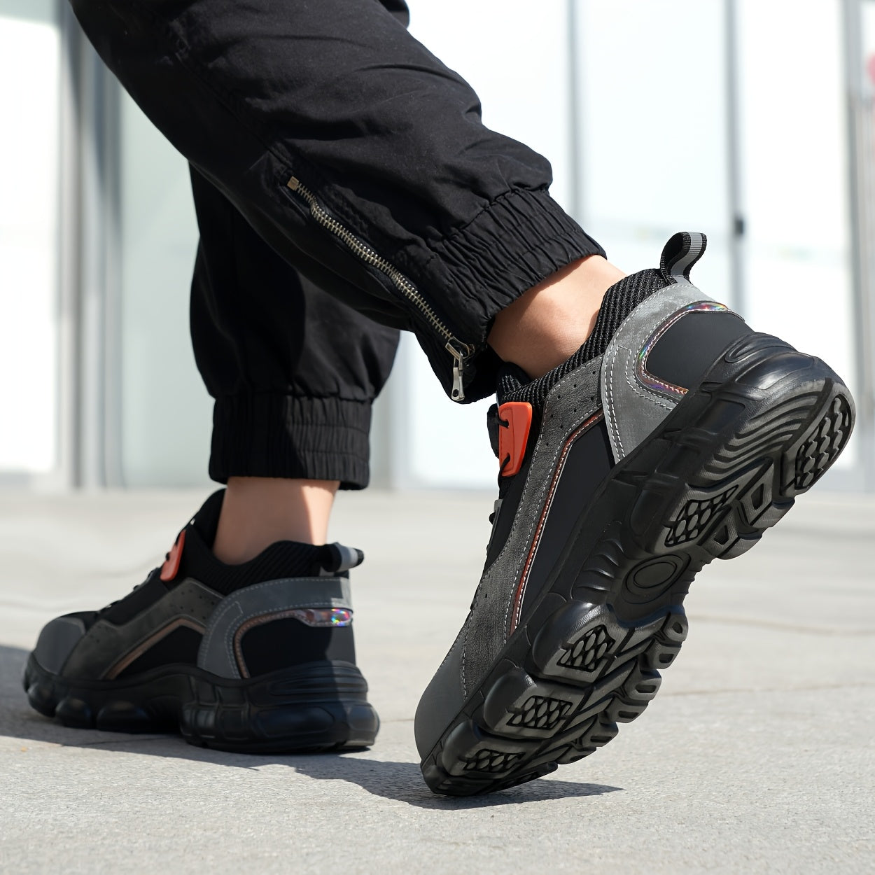 Steel Toe Work Shoes Breathable Puncture-Resistant Sole Fabric Upper for Construction Industrial Men Women