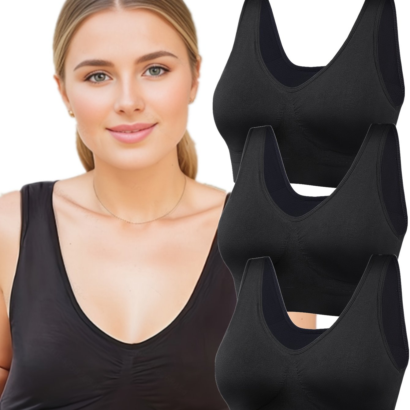 Conjunto de sujetadores deportivos sin costuras de talla grande para mujer, sin relleno, sin aros, para yoga y correr