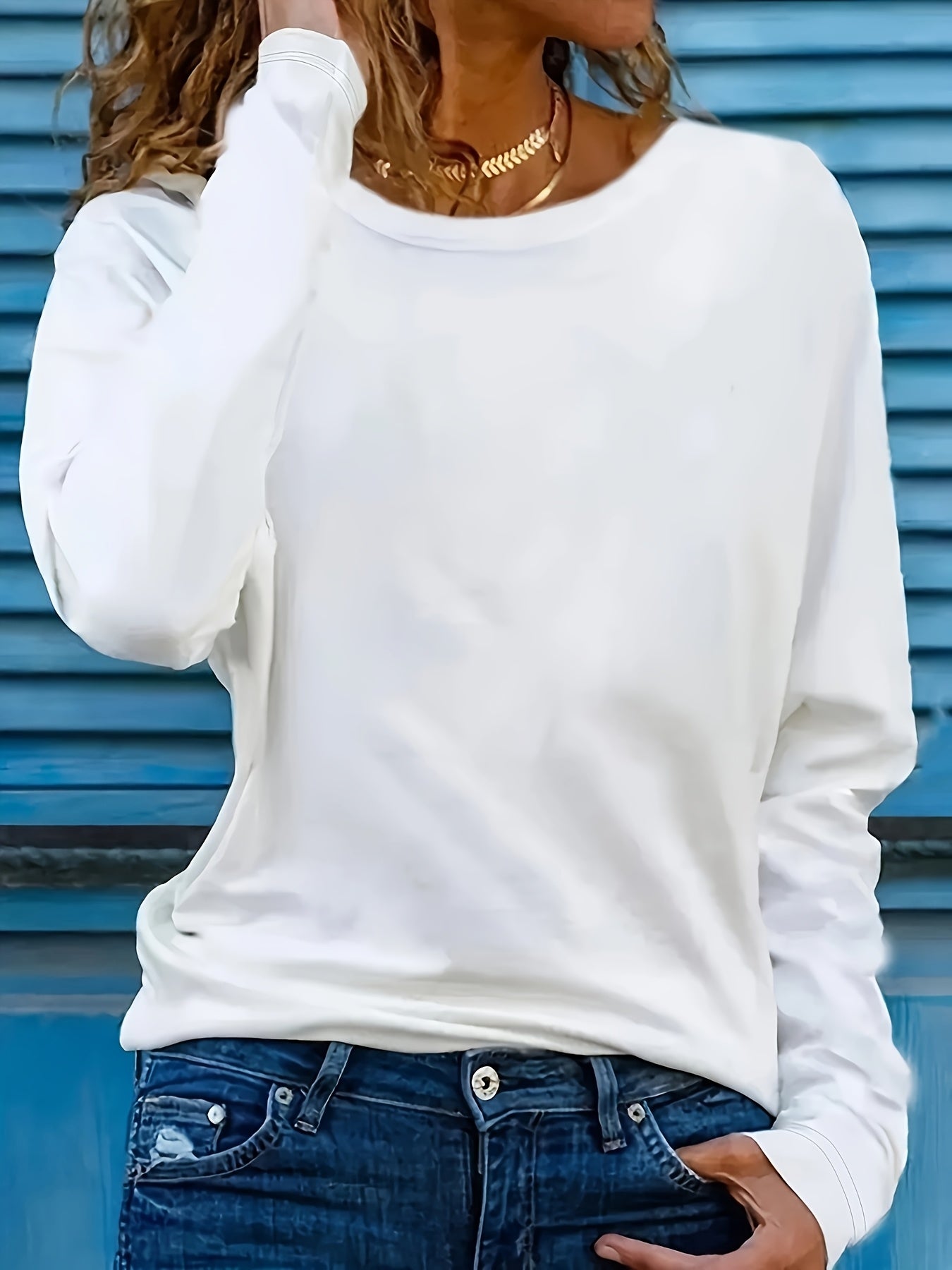 Women's Solid Color Round Neck Long Sleeve T-Shirts Casual Autumn Spring