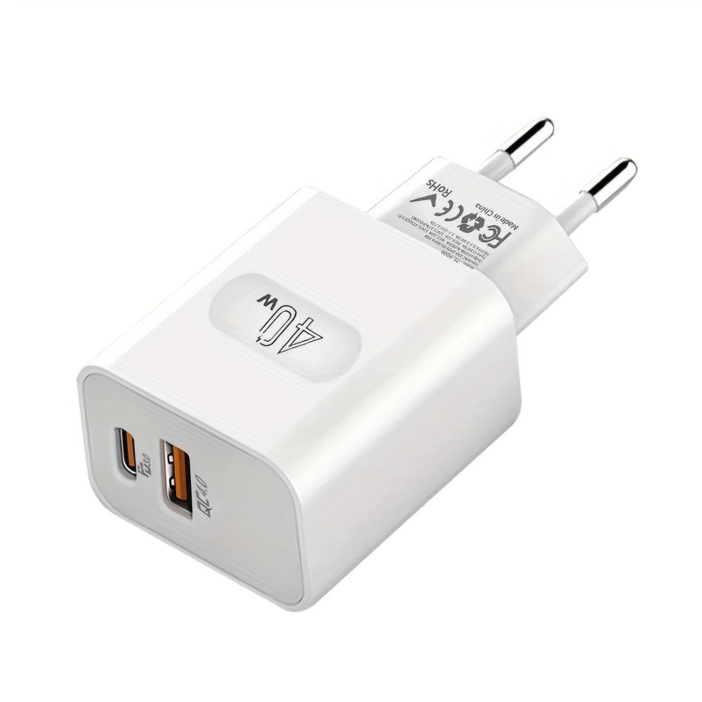 40W Dual Port USB-C Wall Charger Fast Charging PD 3.0 QC 4.0 for iPhone Samsung Xiaomi Oppo Vivo