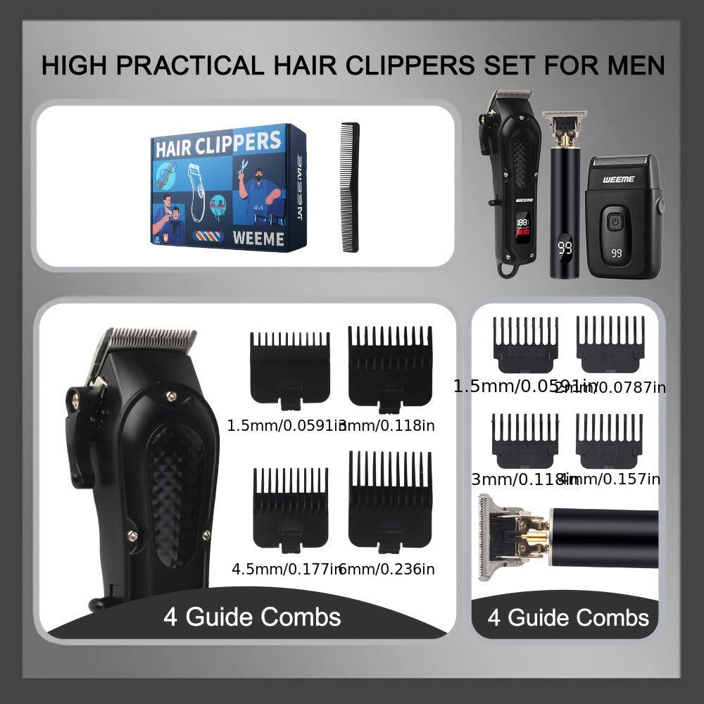 Классический черный трехкомпонентный набор: электробритва, триммер, бритва, USB-зарядка для мужчин